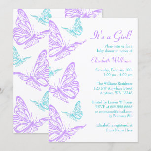 Invitation Joli Baby shower de fille à papillon Turquoise vio
