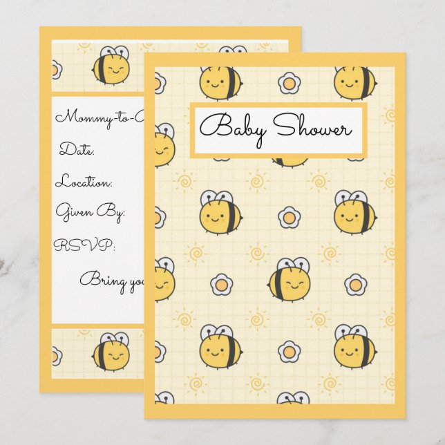 Invitation Joli Baby shower de fille Bumble Bee Boy (Devant / Derrière)