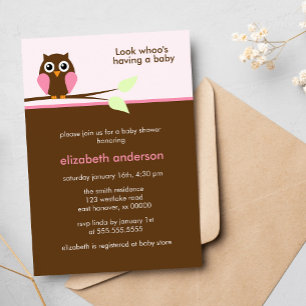 Invitation Joli Baby shower de fille de hibou rose