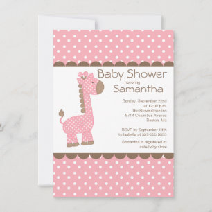Invitation Joli Baby shower de filles Giraffe rose Brown