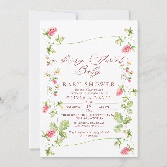 Invitation Joli Baby shower de fraise doux Berry (Devant)