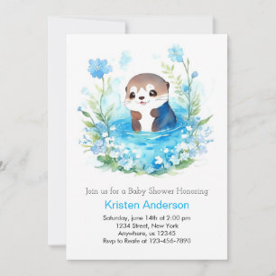 Invitation Joli Baby shower de garçon à Otter Floral Bleu Edi