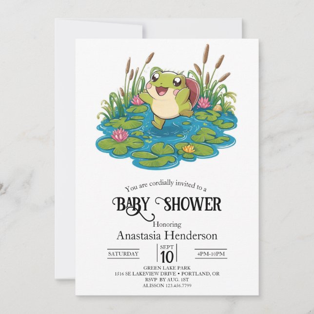 Invitation Joli Baby shower de grenouille (Devant)