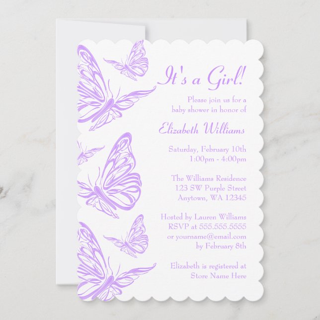Invitation Joli Baby shower de papillon pourpre (Devant)