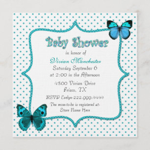 Invitation Joli baby shower de pois et de papillons