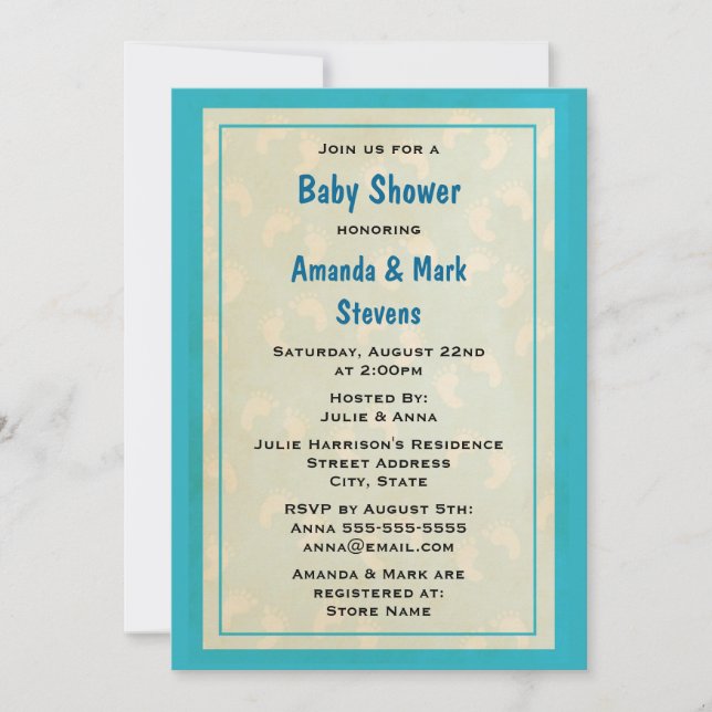 Invitation Joli Baby shower d'empreintes bébé (Devant)