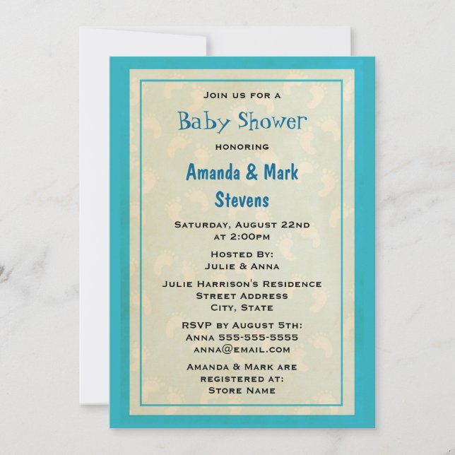 Invitation Joli Baby shower d'empreintes bébé (Devant)