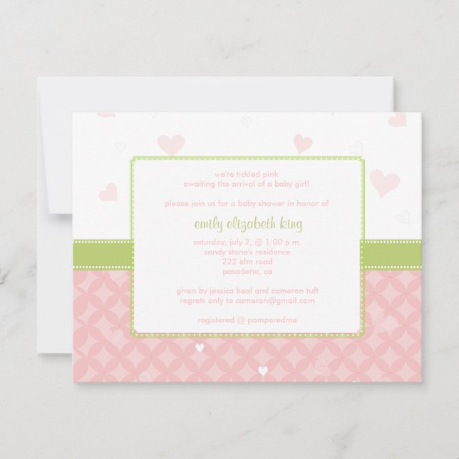Invitation Joli baby shower des Petits Coeurs Roses (Devant)