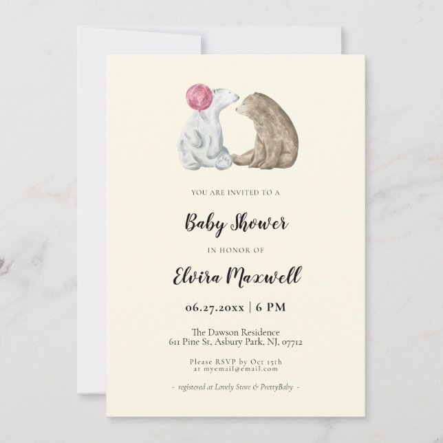 Invitation Joli Baby shower d'ours d'aquarelle (Devant)