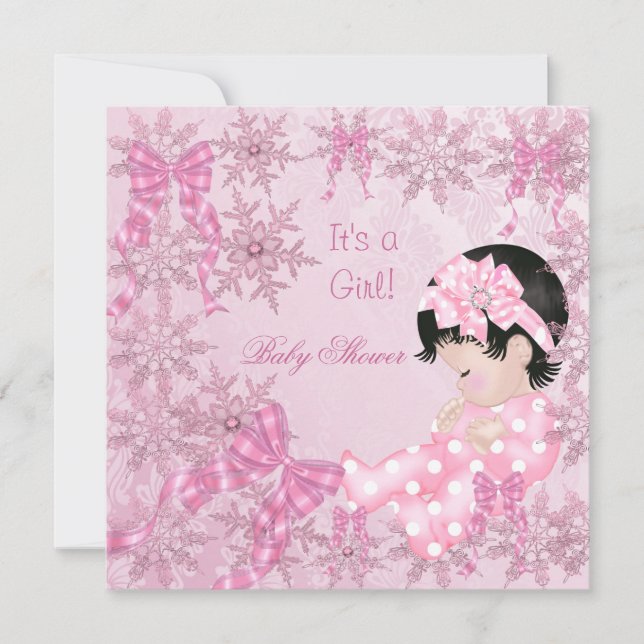 Invitation Joli Baby shower fille Pretty Pink Snowflakes Rose (Devant)