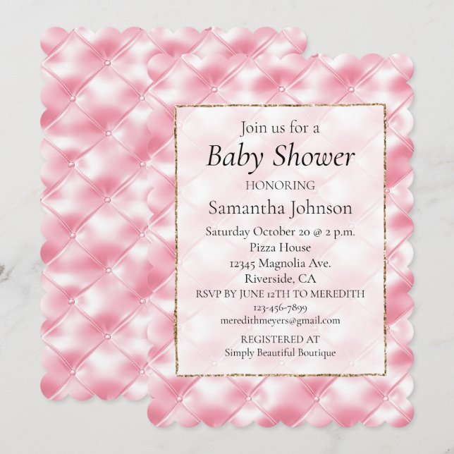 Invitation Joli Baby shower Fille Tufts Rose (Devant / Derrière)