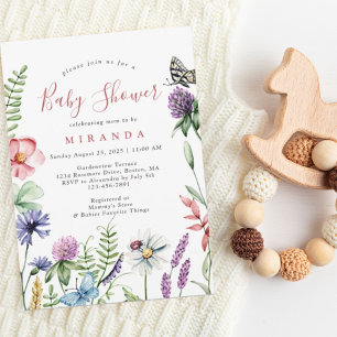 Invitation Joli Baby shower Fleur sauvage aquarelle