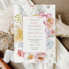 Invitation Joli Baby shower Fleur sauvage de Bow rose
