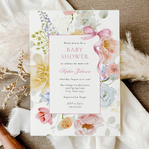 Invitation Joli Baby shower Fleur sauvage de Bow rose