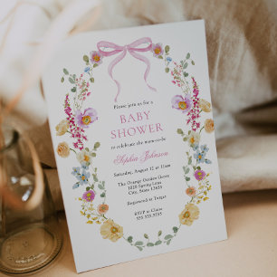 Invitation Joli Baby shower Fleur sauvage de Bow rose