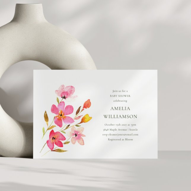 Invitation Joli Baby shower Floral Aquarelle Rose (Créateur téléchargé)