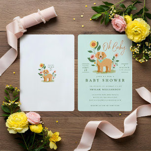 Invitation Joli Baby shower Floral Golden Retriever
