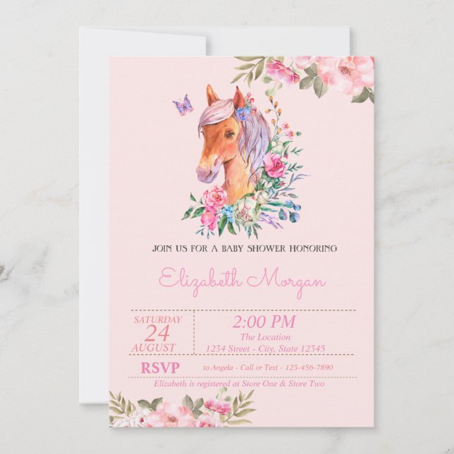 Invitation Joli Baby shower Floral Pony (Devant)