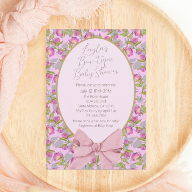 Invitation Joli Baby shower Floral Rose Bow (Créateur téléchargé)