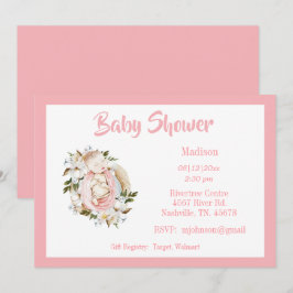 Invitation Joli Baby shower Floral Rose Script fille