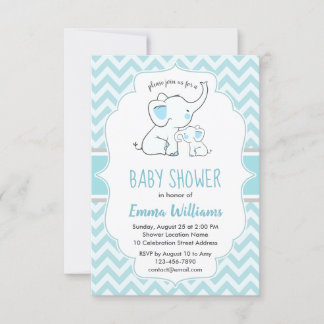 Invitation Joli Baby shower moderne Blue White Elephant Boy