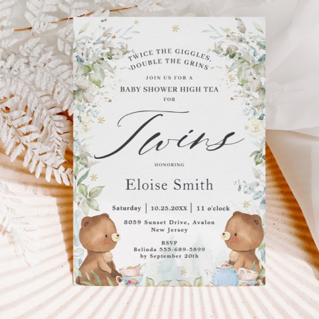 Invitation Joli Baby shower Nounours Twins High Tea Party (Créateur téléchargé)