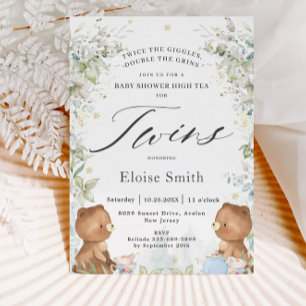 Invitation Joli Baby shower Nounours Twins High Tea Party