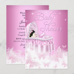 Invitation Joli Baby shower papillon rose étincelant