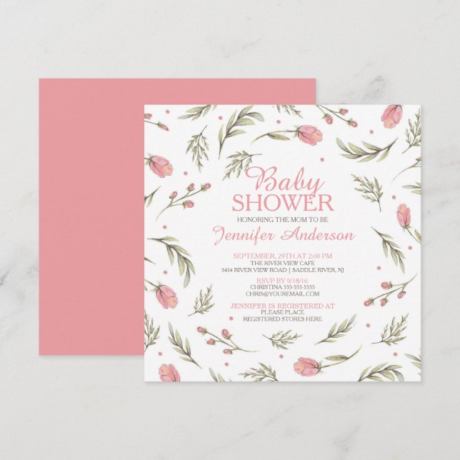 Invitation Joli Baby shower rose (Devant / Derrière)