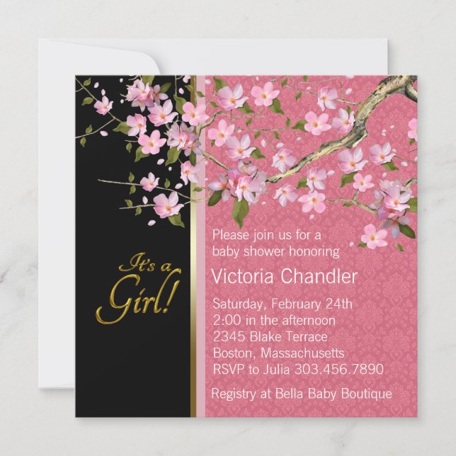 Invitation Joli Baby shower rose cerisier (Devant)