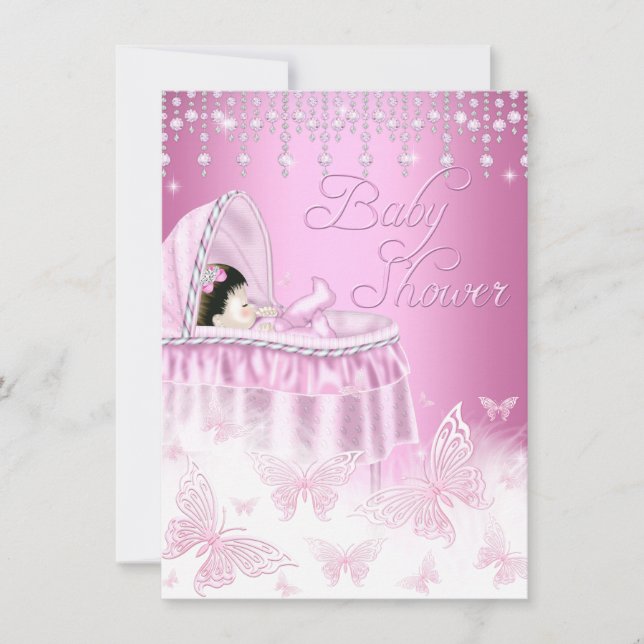 Invitation Joli Baby shower rose étincelant Papillon Invitati (Devant)