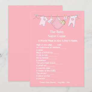 Invitation Joli Baby shower Rose fille Guesser Jeu