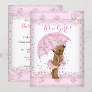 Invitation Joli Baby shower rose Fille Parapluie Floral EAA