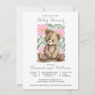 Invitation Joli Baby shower rose Ours Teddy