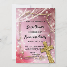 Invitation Joli Baby shower rose Pearl Cross