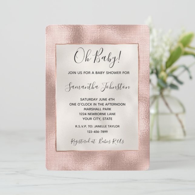 Invitation Joli Baby shower rose rose rose rose or (Debout devant)
