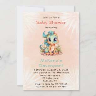 Invitation Joli Baby shower Turquoise de dragon orange