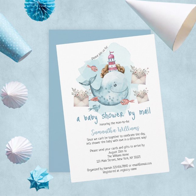 Invitation Joli Baby shower Whale Boy Par Mail (Cute Whale Boy Baby Shower By Mail Invitation
)