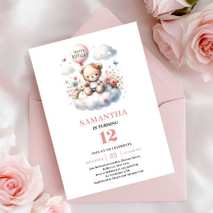 Invitation Joli ballon en forme d'ours en peluche pour fille