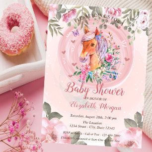 Invitation Joli Beau Poney Fleurs Baby Shower 