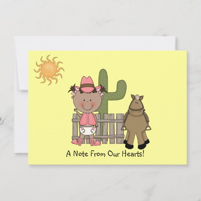 Invitation Joli bébé fille cheval poney western merci (Devant)