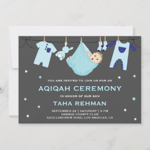 Invitation Joli bébé garçon bleu Aqiqah
