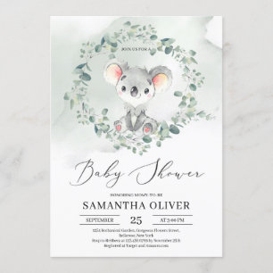 Invitation Joli bébé koala vert eucalyptus Baby shower