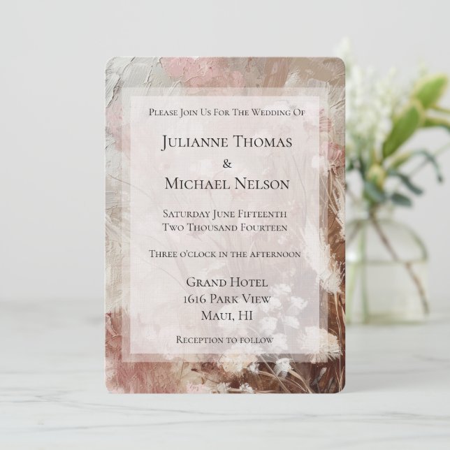 Invitation Joli Beige Blush Boho rose Mariage Floral (Debout devant)