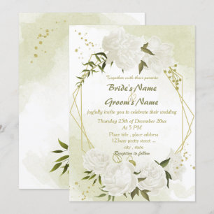 Invitation joli blanc fleurs verdure mariage géométrique