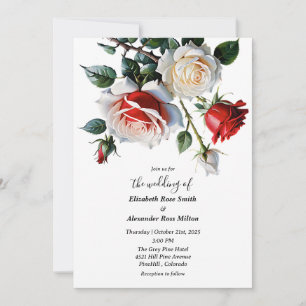 Invitation Joli blanc rose rouge roses mariage floral