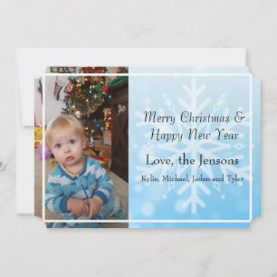 Invitation Joli bleu Personnaliser Flocon de neige Photo Noël