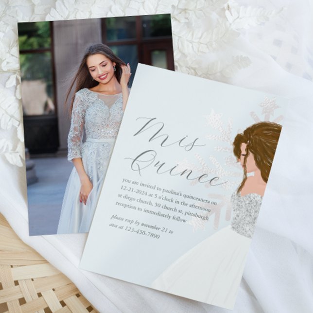 Invitation Joli Blue Winter Snowflakes Mis Quince Photo (Pretty blue winter theme mis quince quinceanera invitation.)