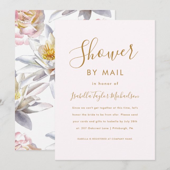 Invitation Joli Blush avec Fête des mariées florale par courr (Devant / Derrière)