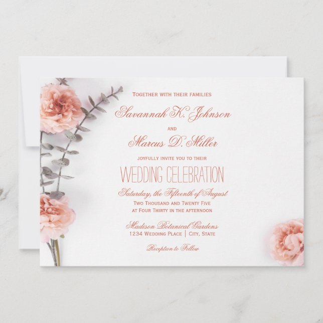 Invitation Joli Blush Fleurs d'oeillet Floral (Devant)